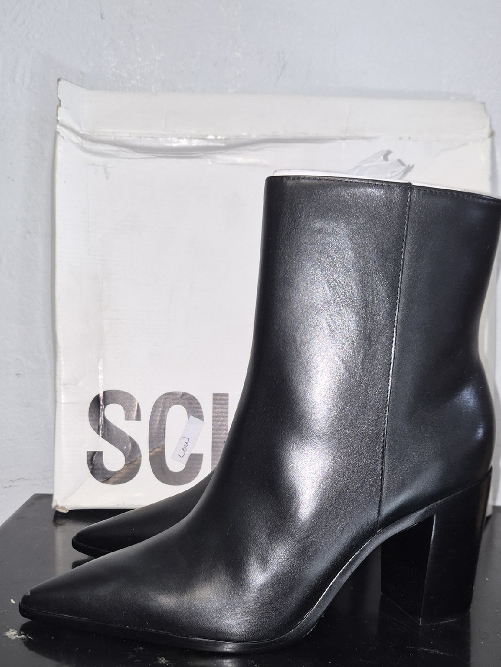 SCHUTZ Black Pointed Toe Block Heel Ankle Boots With Dust Bag